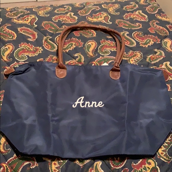 Things Remembered Longchamp Style Navy Tote Bag - Picture 1 of 4